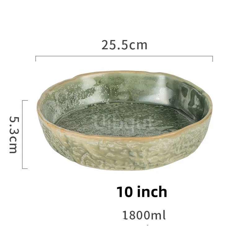 Green Ceramic Dinner Plate & Bowl