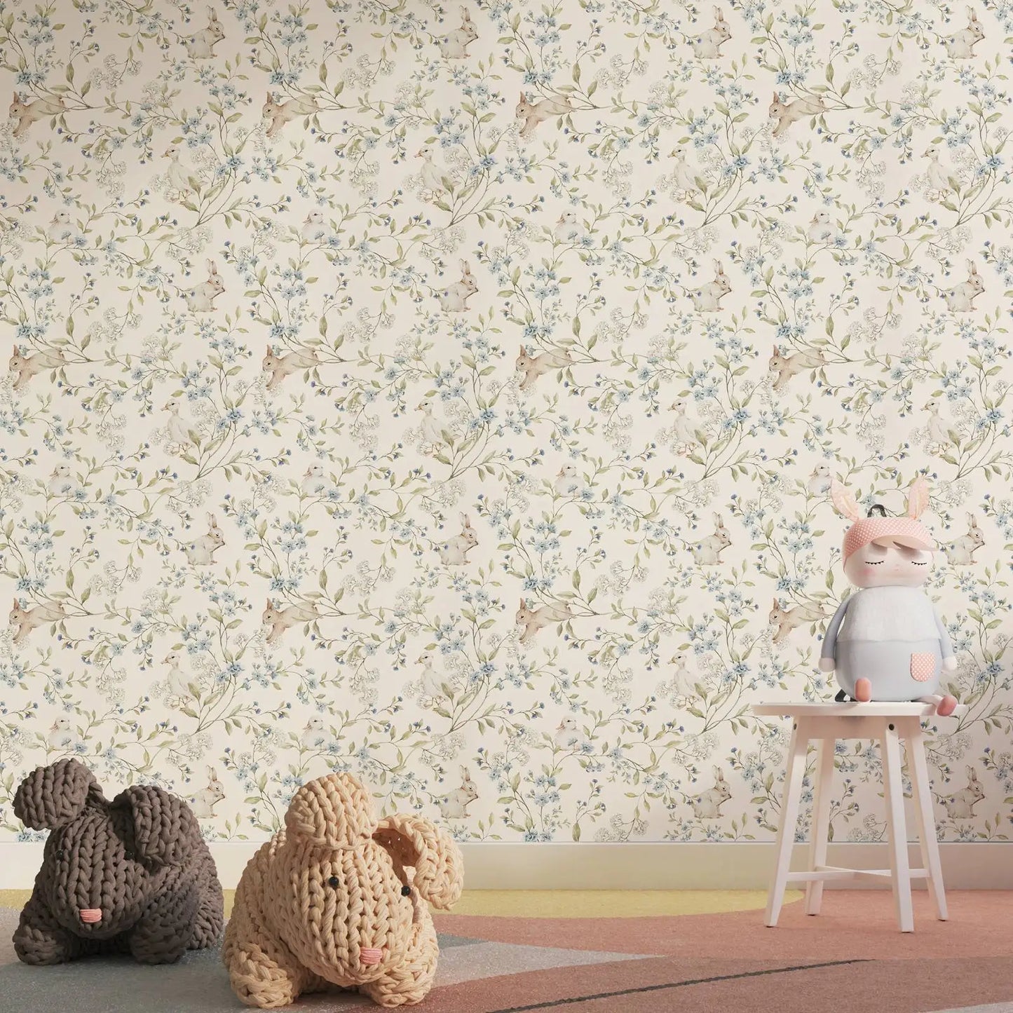 Vintage Flower & Rabbit Wallpaper