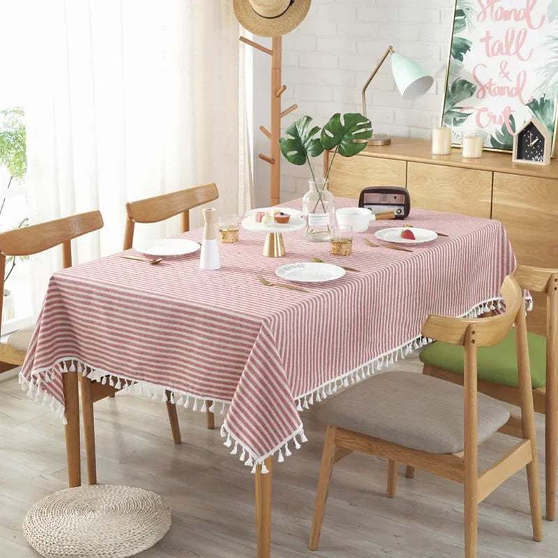 Elegant Cotton Linen Tablecloth with Tassels