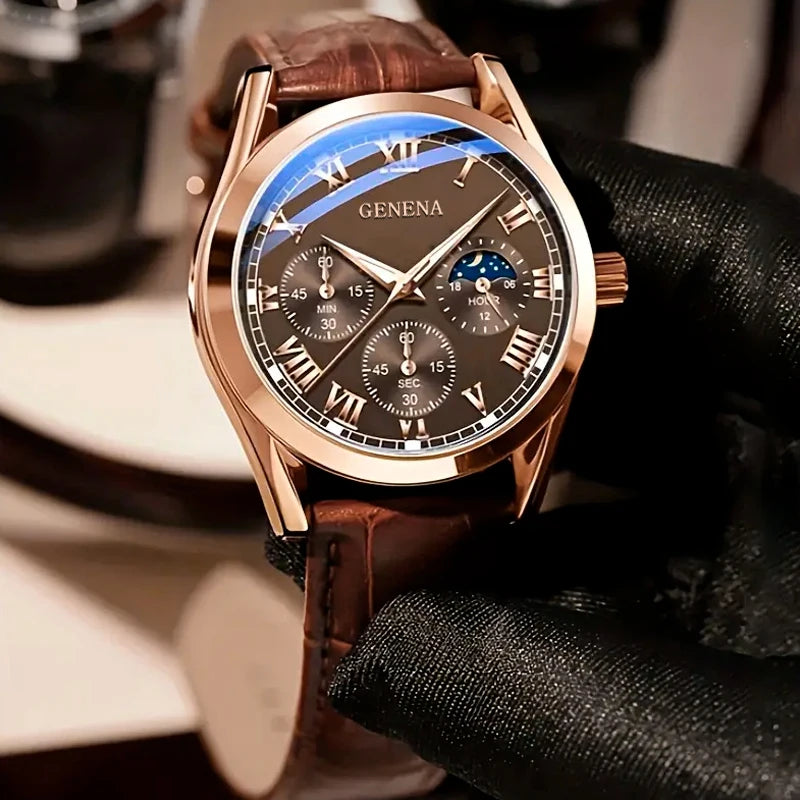 Roma Edge: Leather Band Business & Casual Quartz Watch