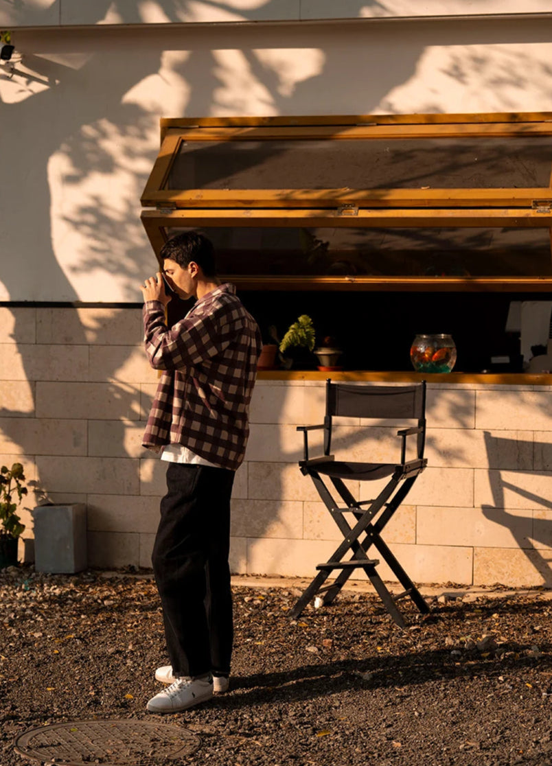 Men's Super Loose Plaid Shirt – 8oz Washed Fabric, Easy Vintage Style