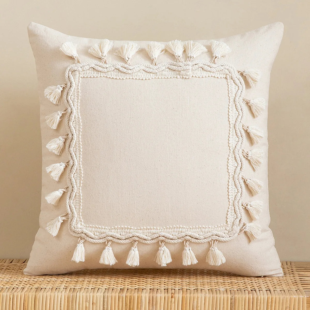 Woven Calm: Tassel Cotton-Linen Pillow Cover