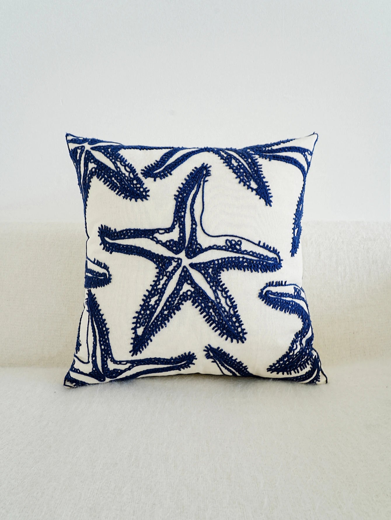 Coastal Stitch: Starfish Embroidered Pillow Cover