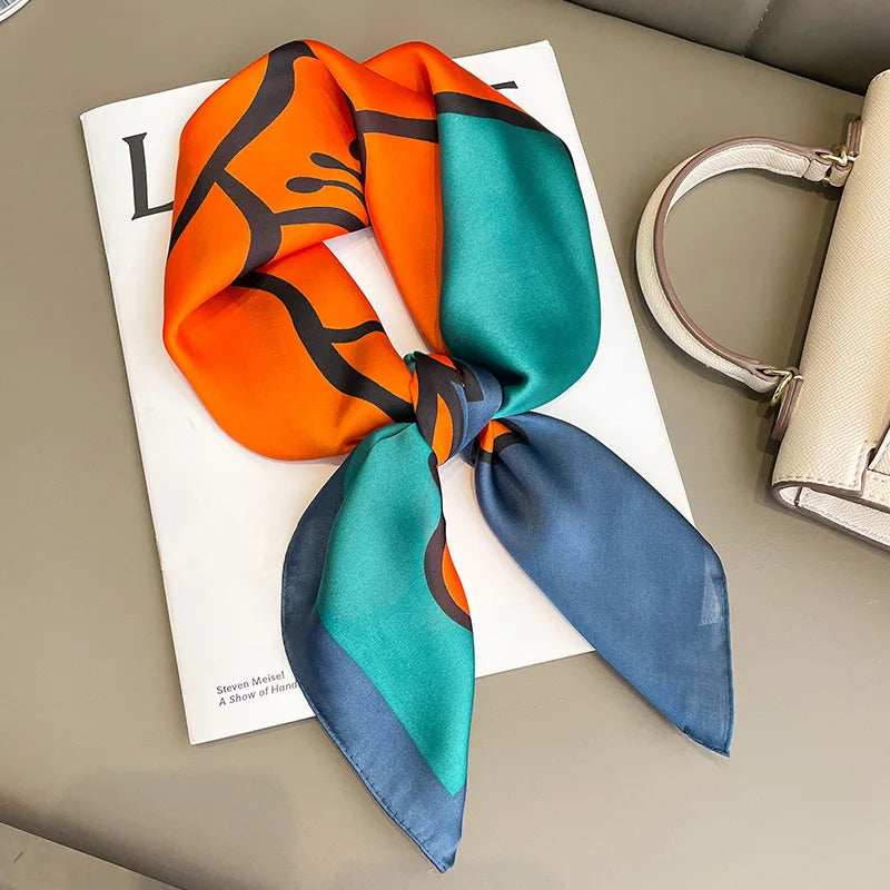 Silken Loop: Printed Satin Square Scarf for Women