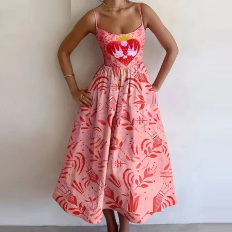 Summer Ethnic Print Off-Shoulder Maxi Dress with Pockets – Holiday Casual Look