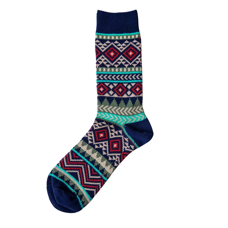5 Pairs Red Tornado Retro Ethnic Style Pattern Jacquard Crew Socks For Boots