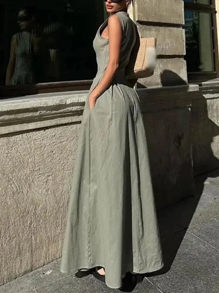 Women's Pleated Bodycon Midi Dress – Sleek Sleeveless Style for Summer Events
