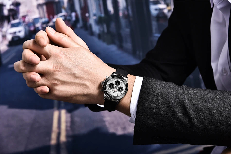 Sapphire Chrono: 40mm Stainless Steel Quartz Sports Watch