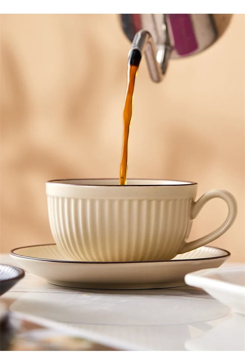 European Retro Ceramic Mug with Saucer