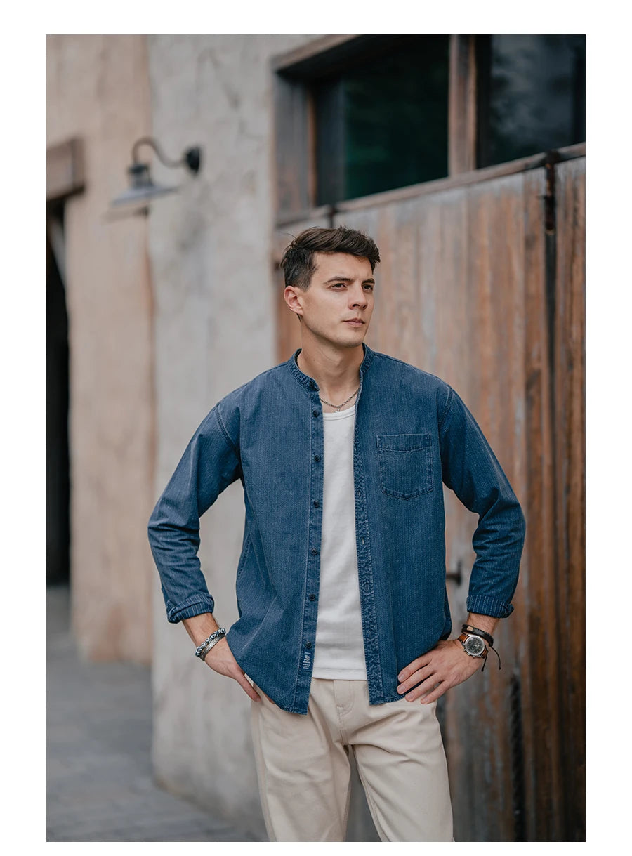 Men's Oversized Washed Indigo Cotton Shirt – Casual Cool With a Vintage Edge