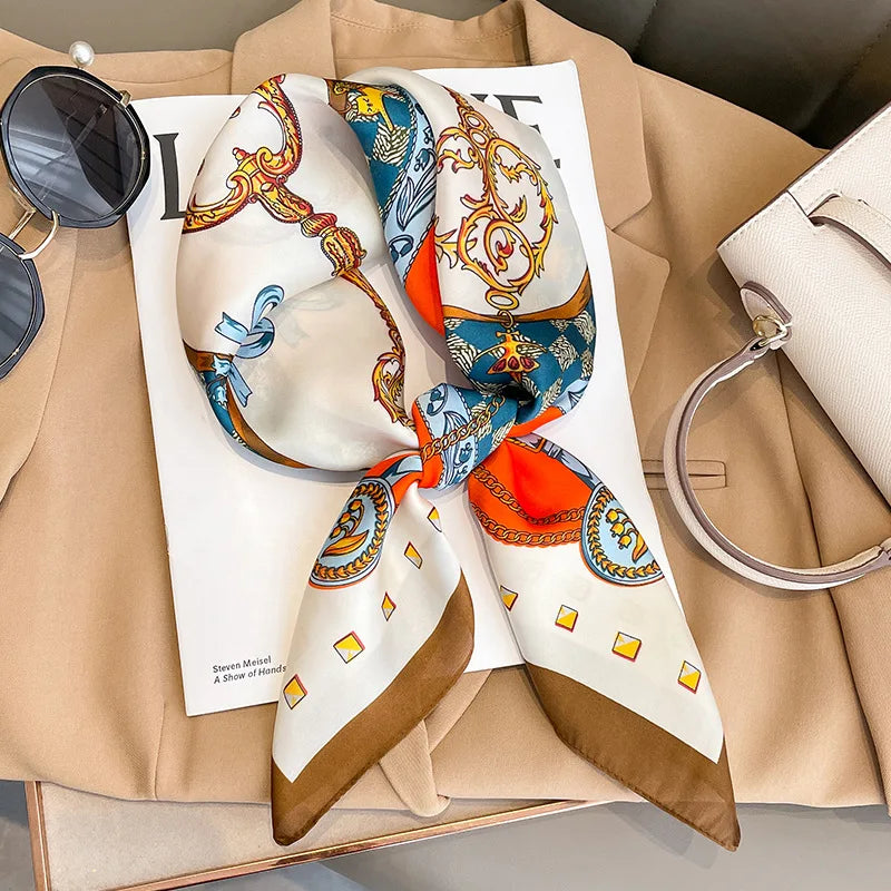 Silken Loop: Printed Satin Square Scarf for Women