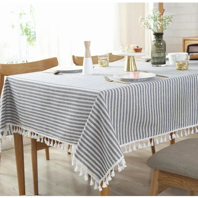 Elegant Cotton Linen Tablecloth with Tassels