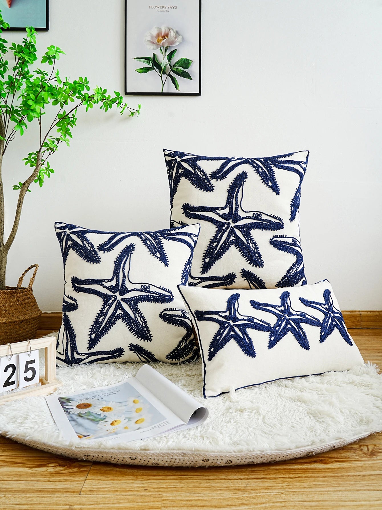 Coastal Stitch: Starfish Embroidered Pillow Cover