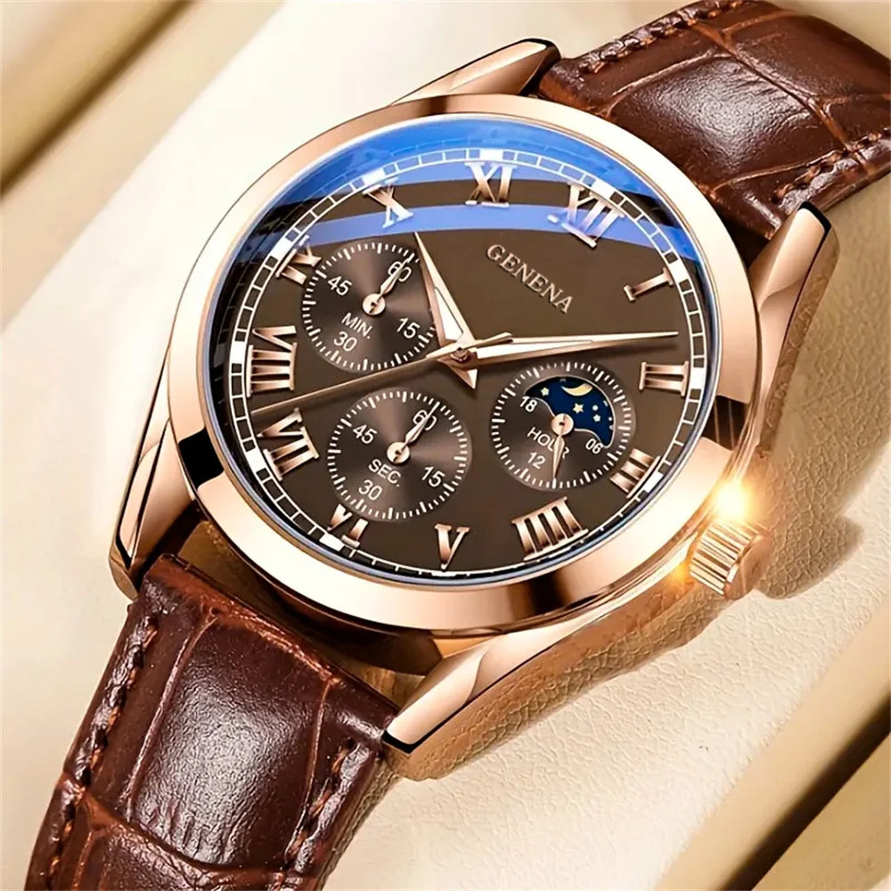 Roma Edge: Leather Band Business & Casual Quartz Watch