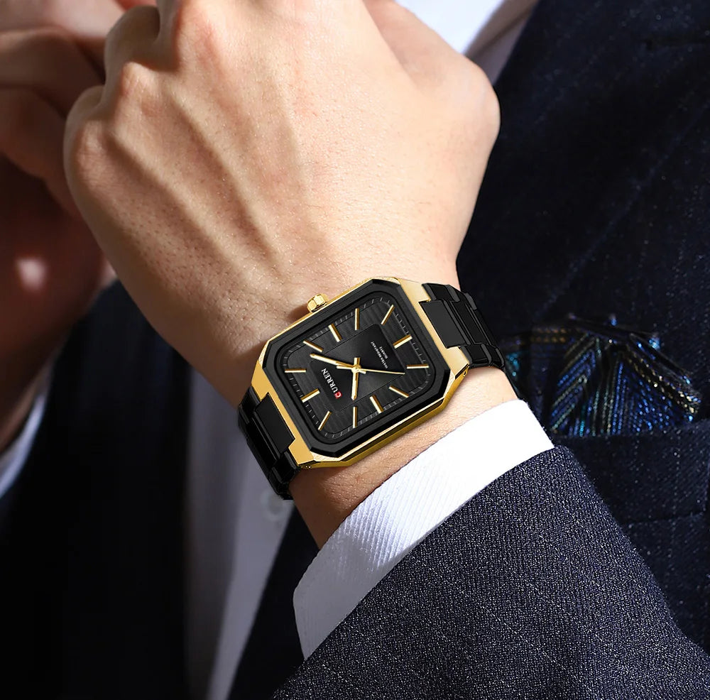 Edge Time: Rectangular Stainless Steel Business Watch for Men