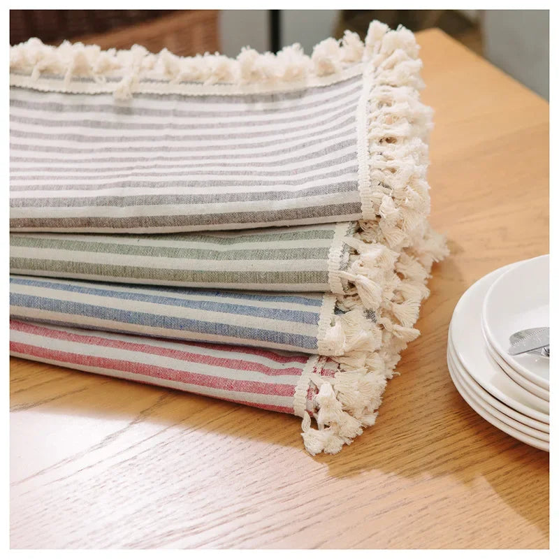 Elegant Cotton Linen Tablecloth with Tassels