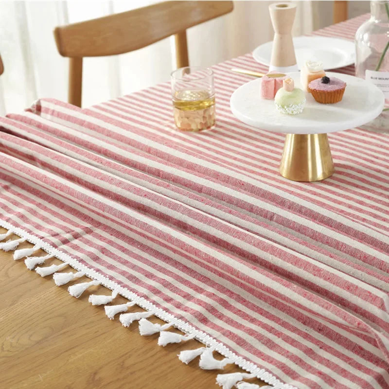 Elegant Cotton Linen Tablecloth with Tassels
