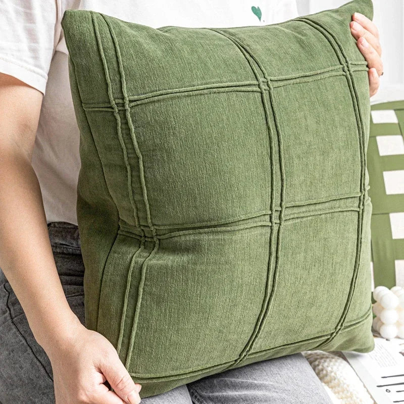 Verdant Line: Light Luxury Geometric Pillow Cover