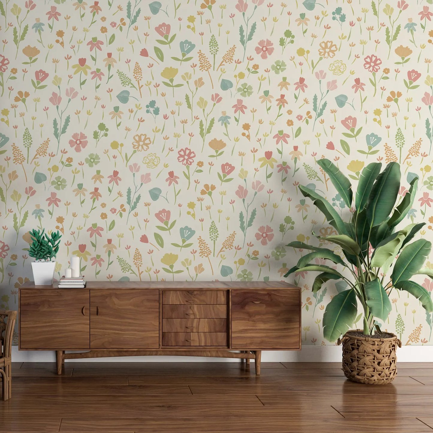 Pink Minimalist Floral Wallpaper