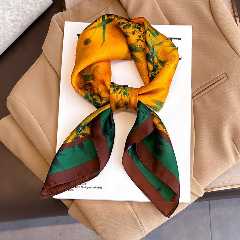 Silken Loop: Printed Satin Square Scarf for Women