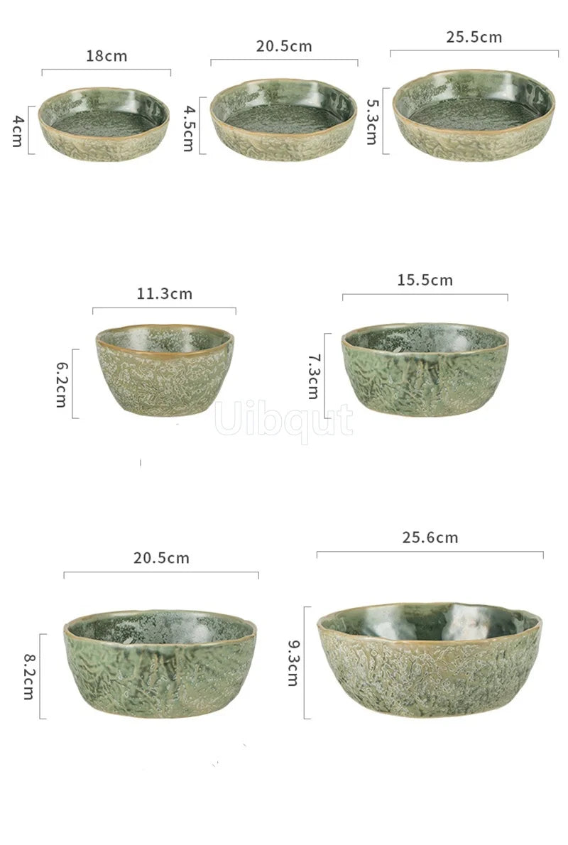 Green Ceramic Dinner Plate & Bowl