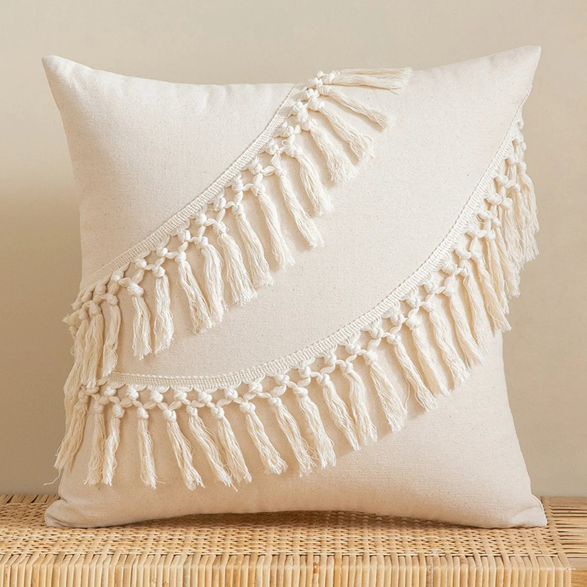 Woven Calm: Tassel Cotton-Linen Pillow Cover