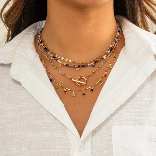 Sunspell Layers: Boho Crystal & Tassel Choker Necklace Set