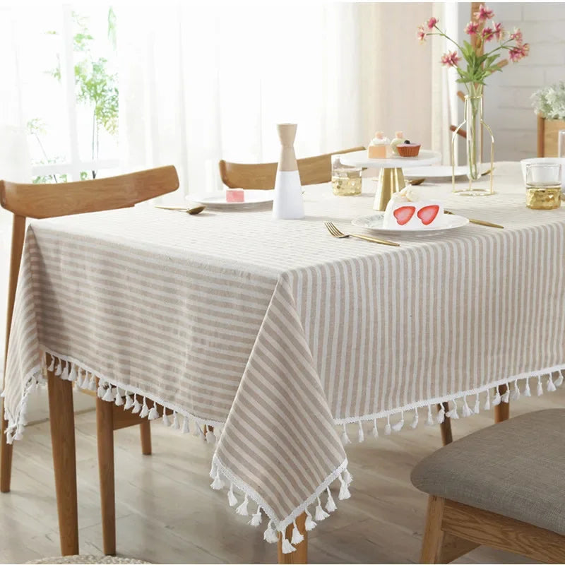 Elegant Cotton Linen Tablecloth with Tassels