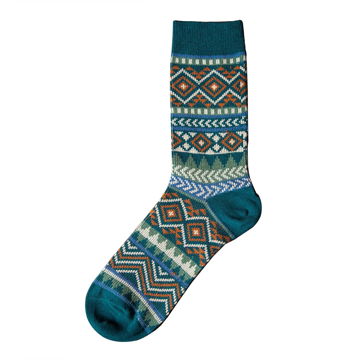 5 Pairs Red Tornado Retro Ethnic Style Pattern Jacquard Crew Socks For Boots