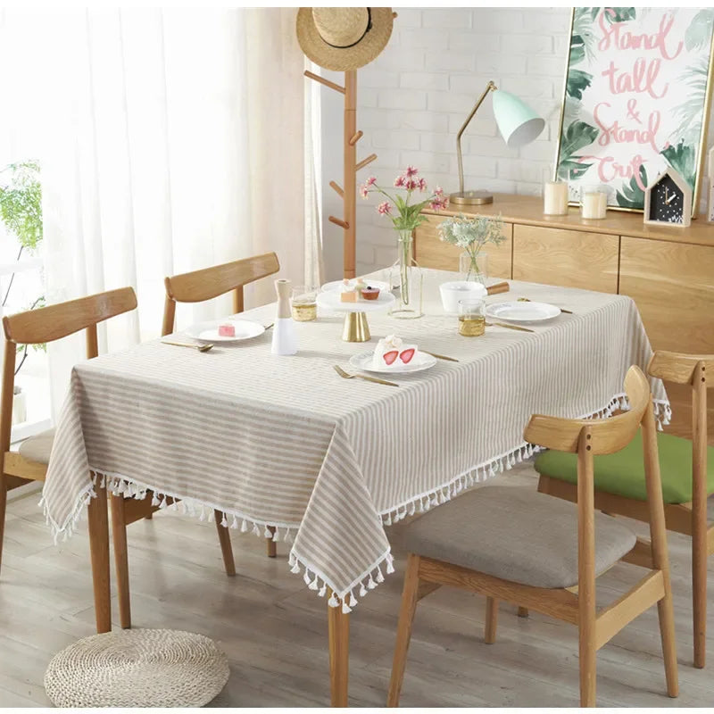 Elegant Cotton Linen Tablecloth with Tassels