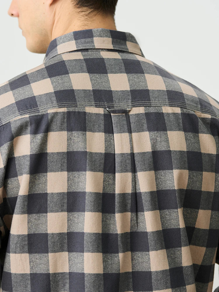 Men's Super Loose Plaid Shirt – 8oz Washed Fabric, Easy Vintage Style