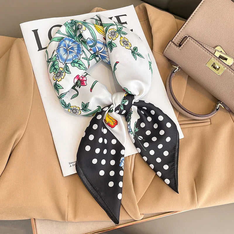 Silken Loop: Printed Satin Square Scarf for Women