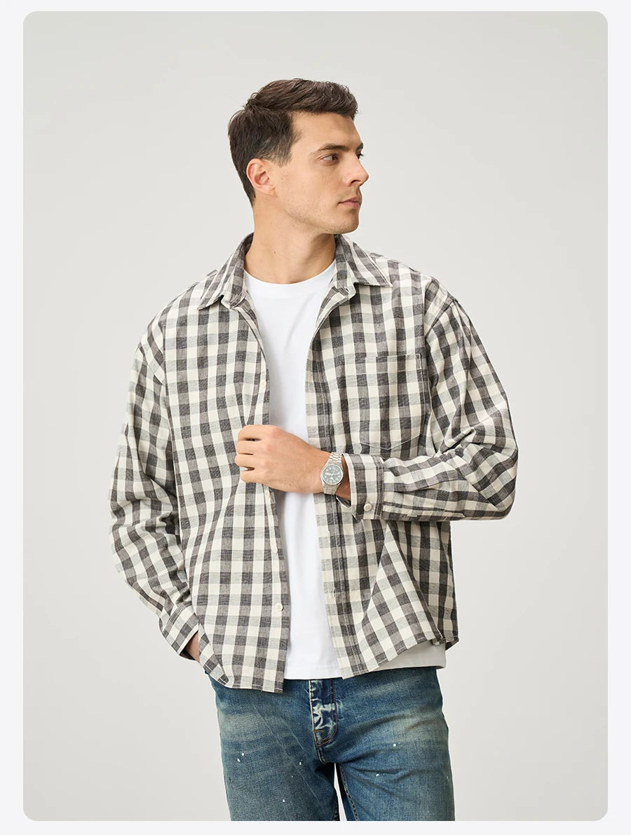 Men's Oversized Plaid Linen-Cotton Shirt – Lightweight Comfort With Classic Style