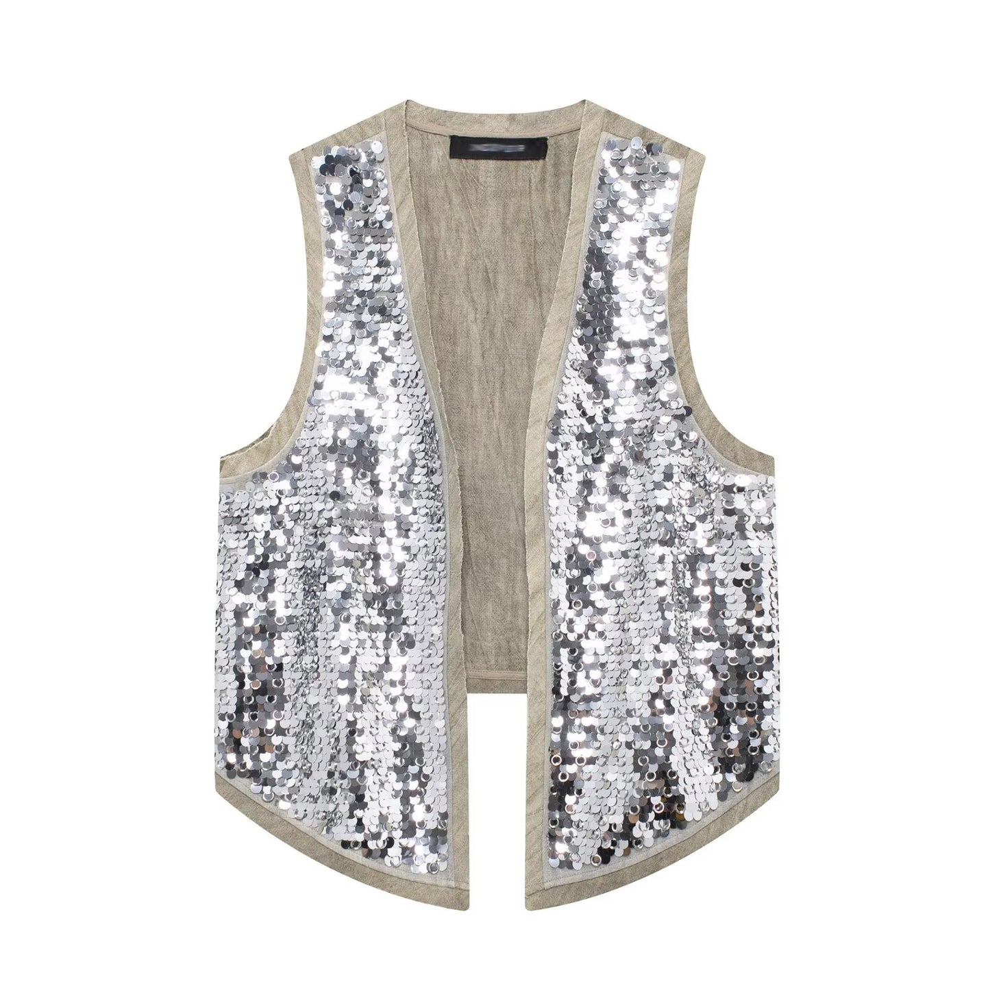 Women's Glitter Sequin Open Vest – Tailored Sparkle for Autumn Nights
