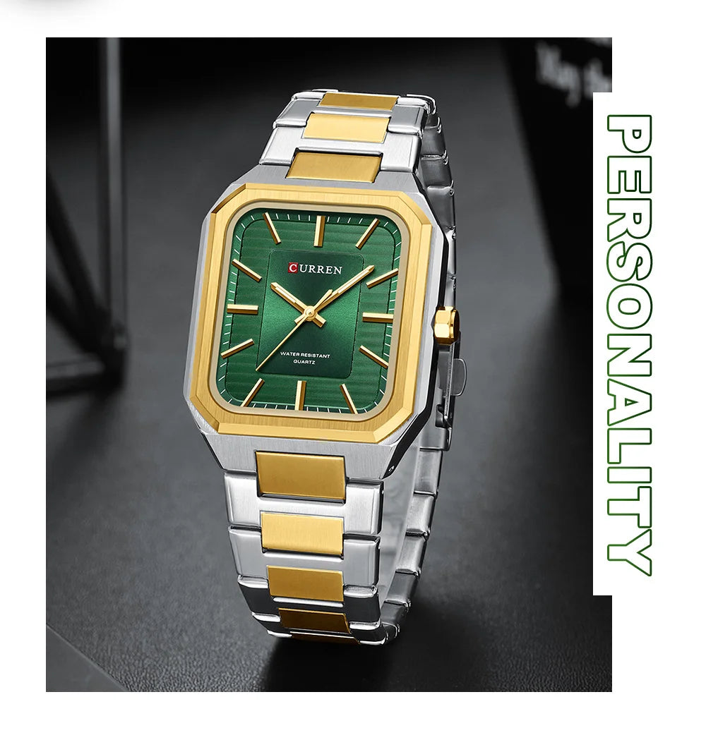 Edge Time: Rectangular Stainless Steel Business Watch for Men