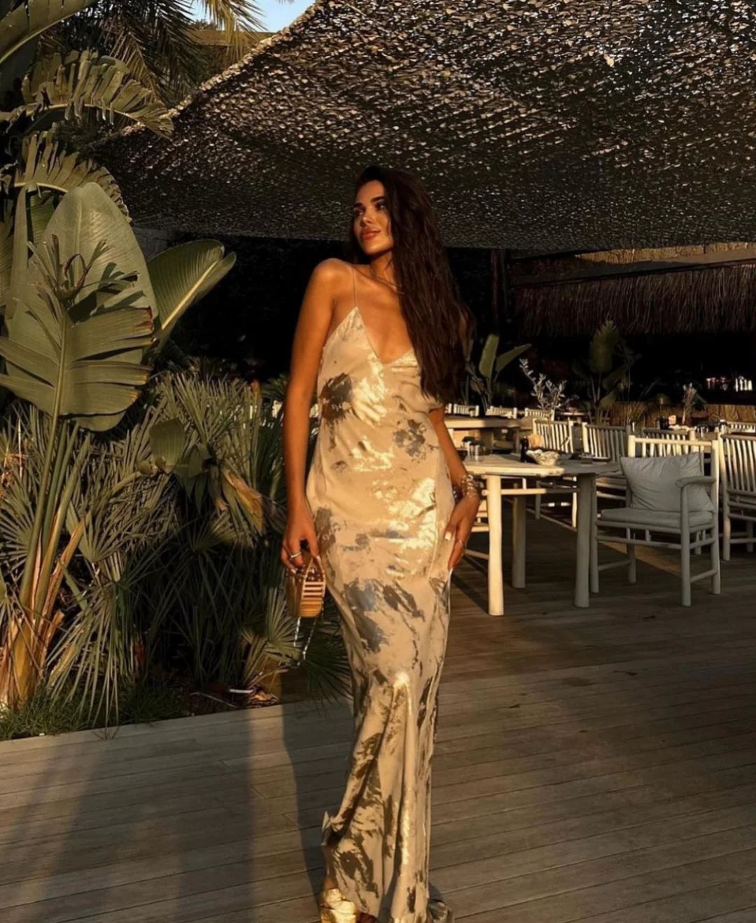 Women's Metallic Sequin Dress – Elegant A-Line Partywear with Spaghetti Straps