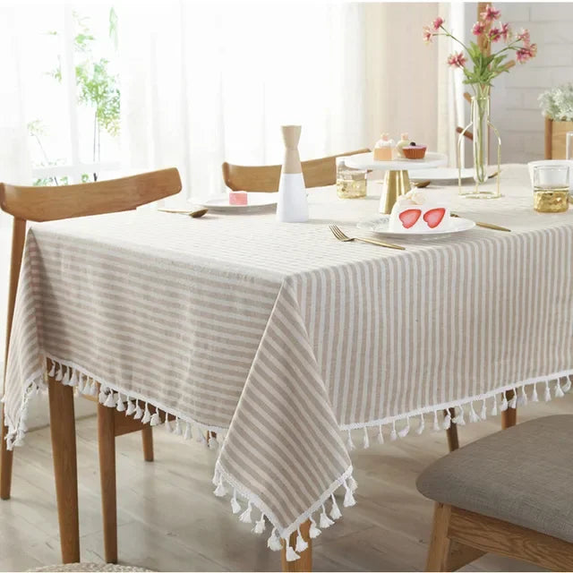 Elegant Cotton Linen Tablecloth with Tassels