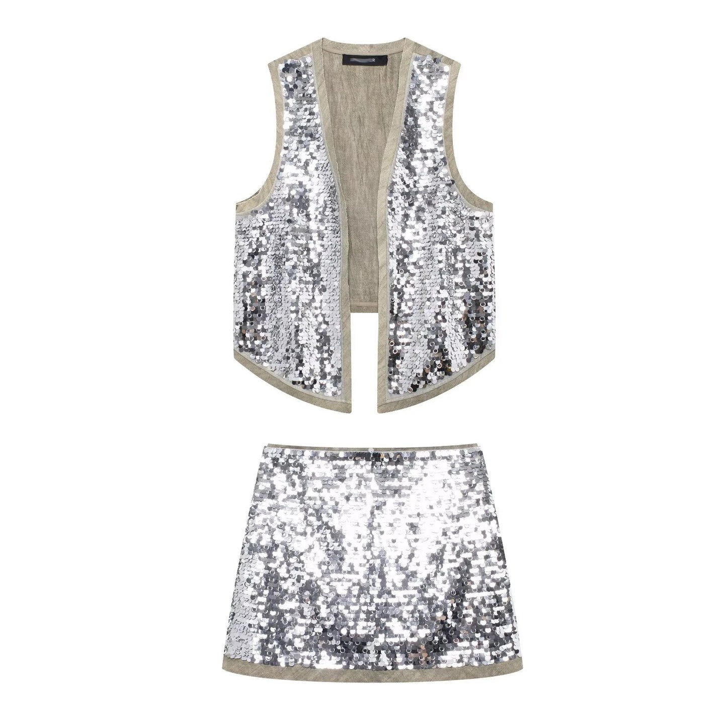 Women's Glitter Sequin Open Vest – Tailored Sparkle for Autumn Nights