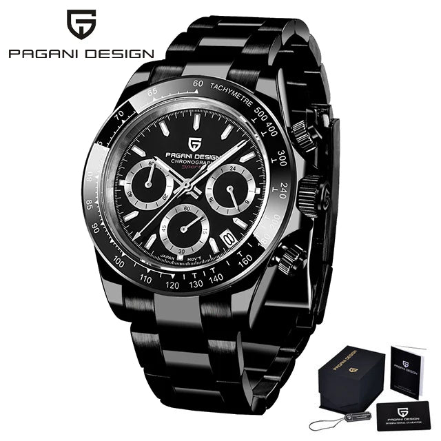 Sapphire Chrono: 40mm Stainless Steel Quartz Sports Watch