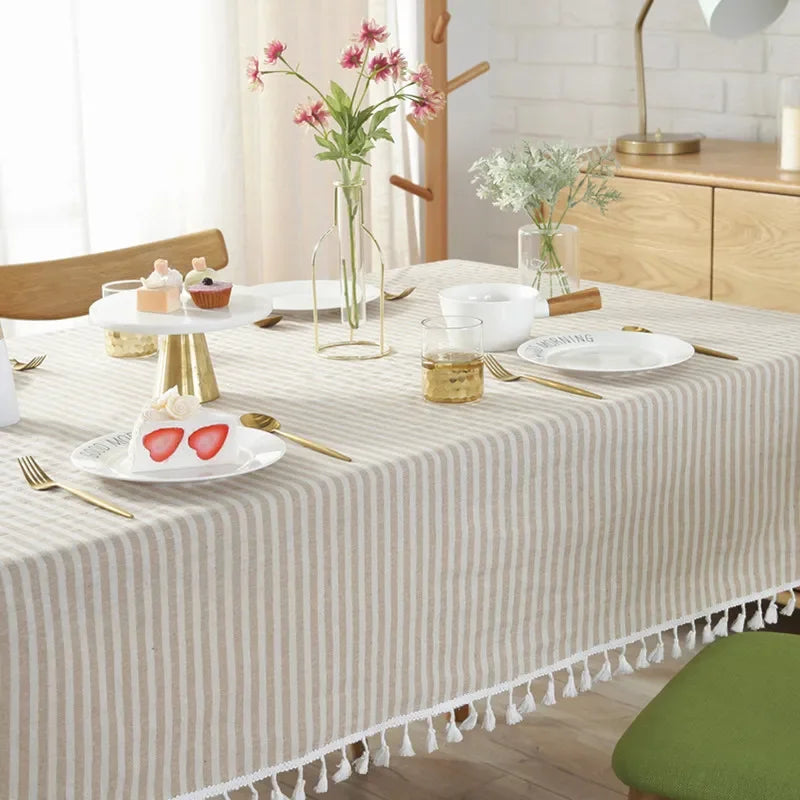 Elegant Cotton Linen Tablecloth with Tassels