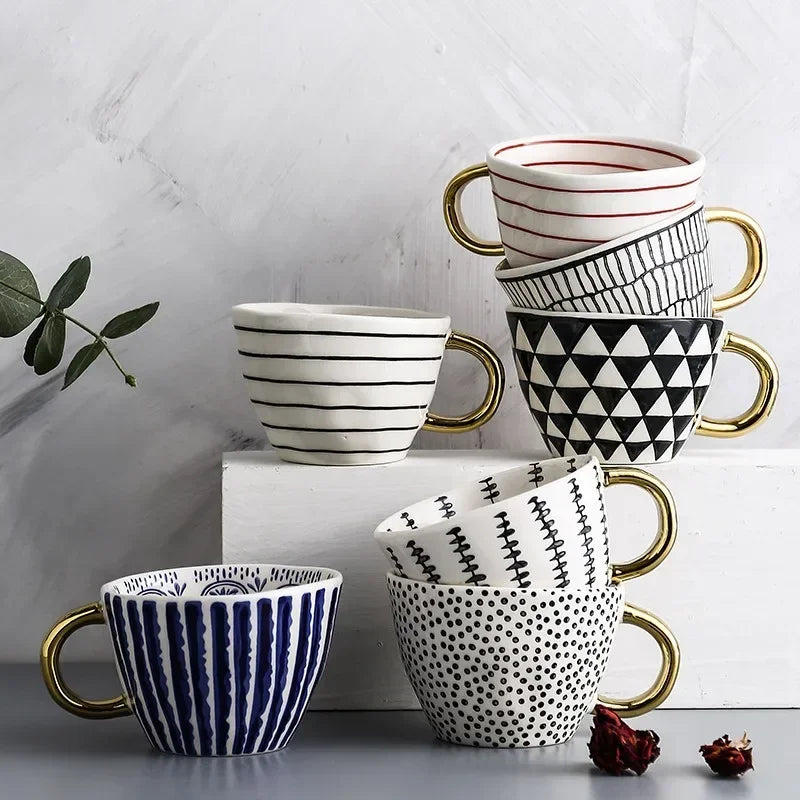 Golden Form: Geometric Hand-Painted Mug