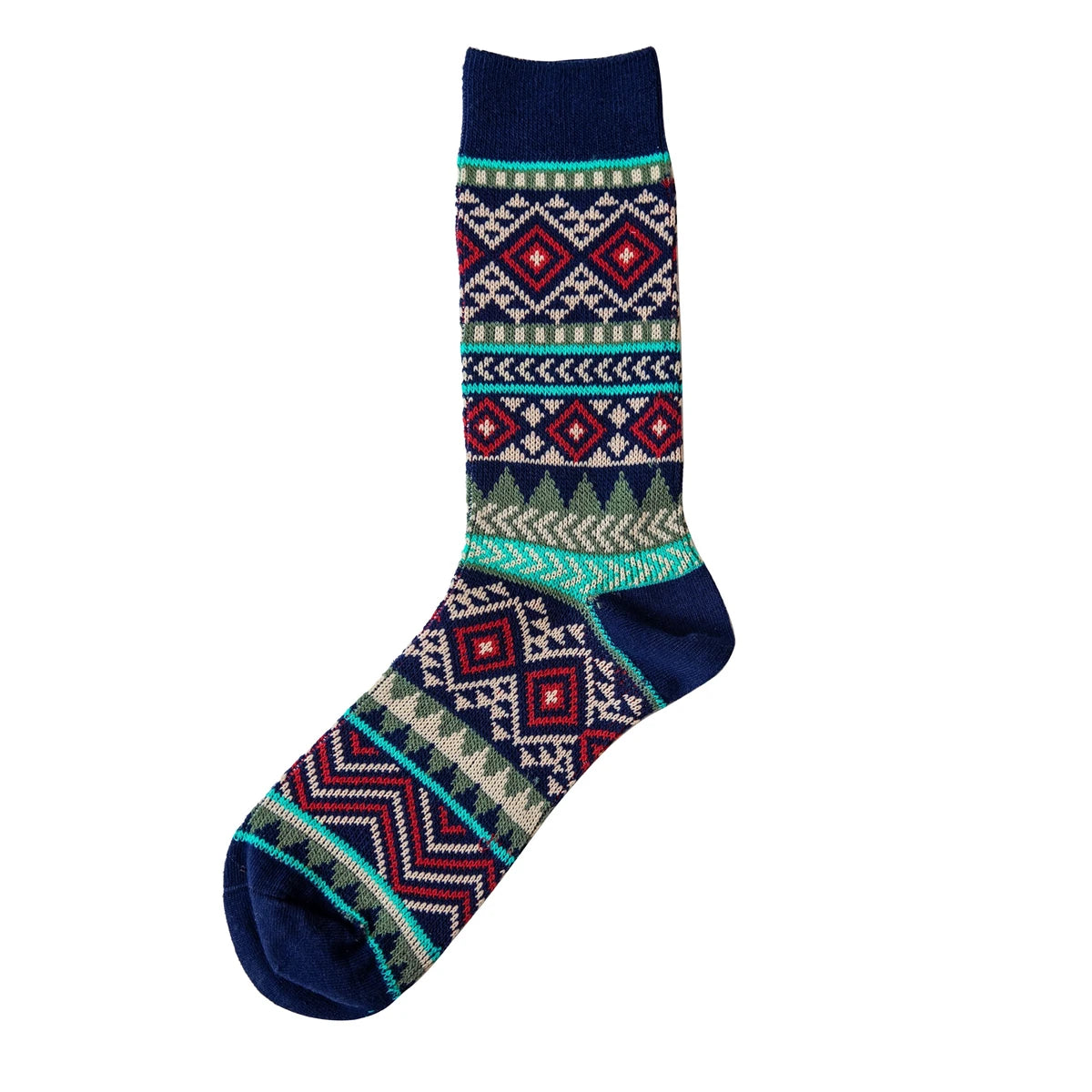 5 Pairs Red Tornado Retro Ethnic Style Pattern Jacquard Crew Socks For Boots