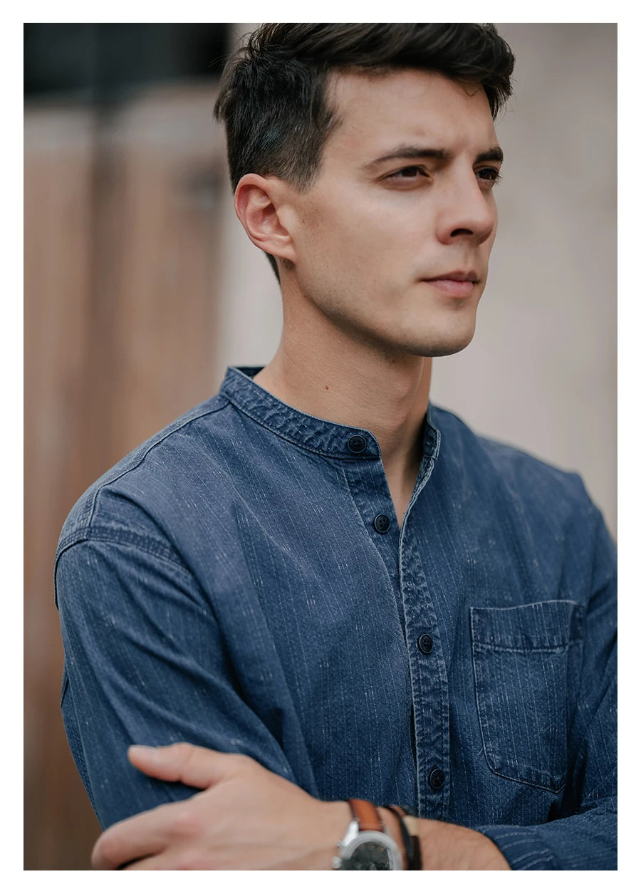 Men's Oversized Washed Indigo Cotton Shirt – Casual Cool With a Vintage Edge