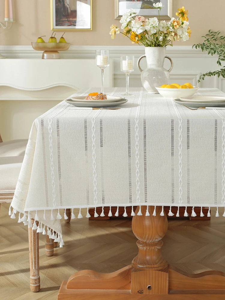 Lace Grain: Hollow Jacquard Linen Tablecloth