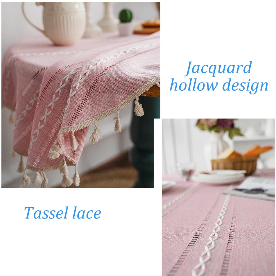Lace Grain: Hollow Jacquard Linen Tablecloth
