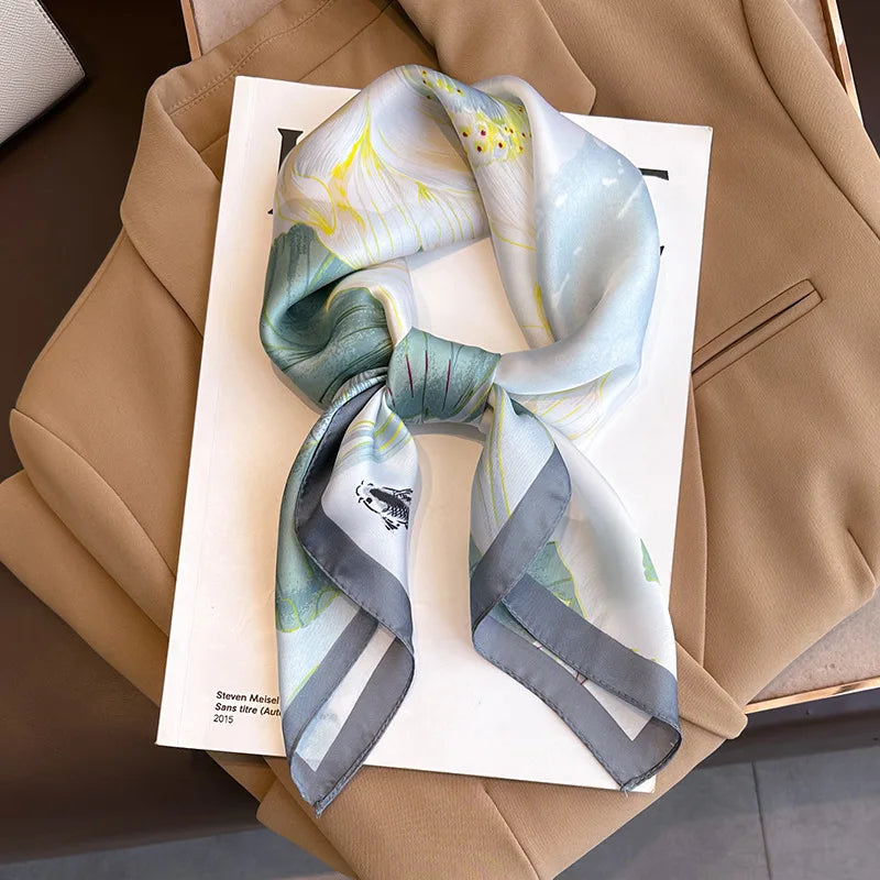 Silken Loop: Printed Satin Square Scarf for Women