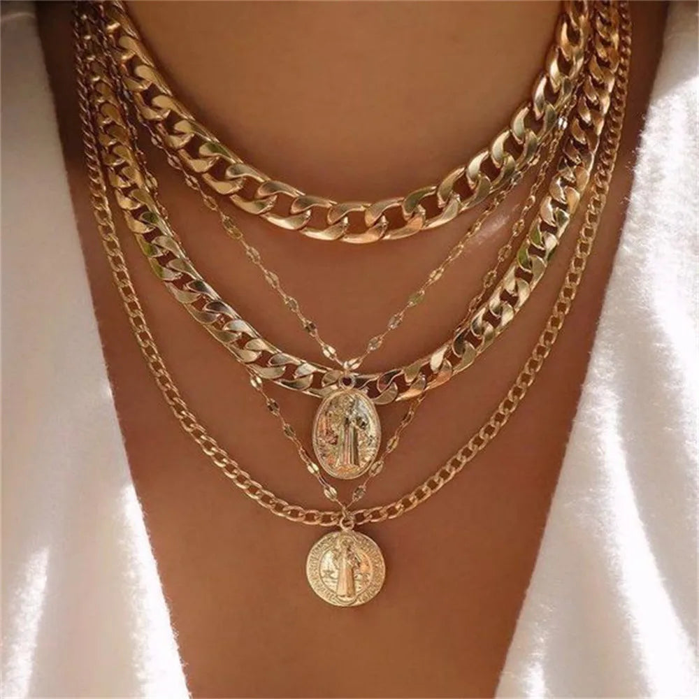 Gilded Rebel: Vintage Punk Coin Pendant Necklace