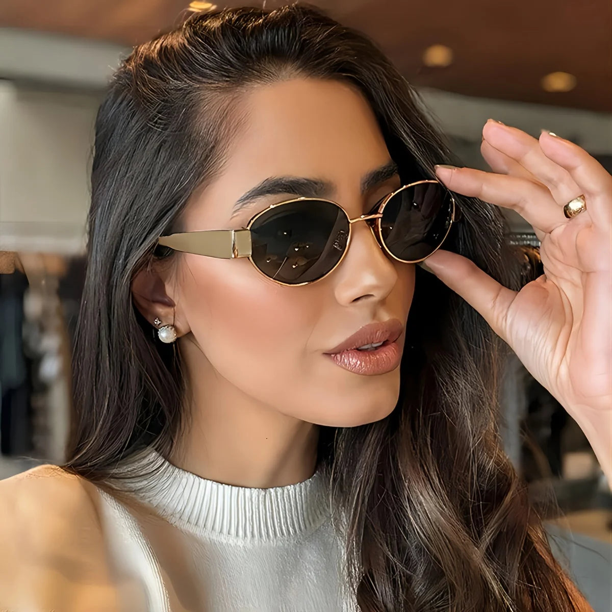 Blush Alloy: Small Oval Mirror Sunglasses for Women