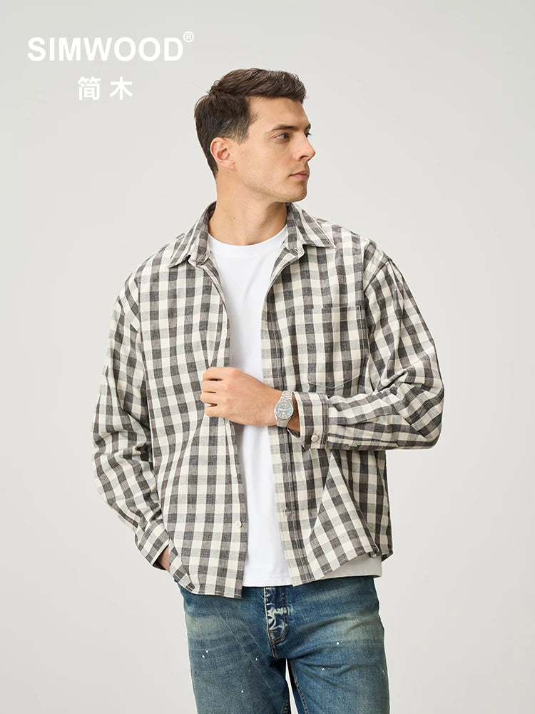 Men's Oversized Plaid Linen-Cotton Shirt – Lightweight Comfort With Classic Style