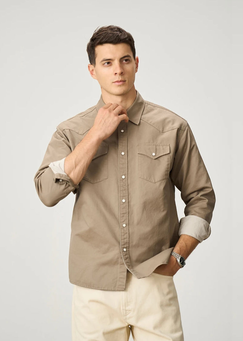 Men's Oversized Western-Style Shirt – Washed Fabric, Rugged Appeal
